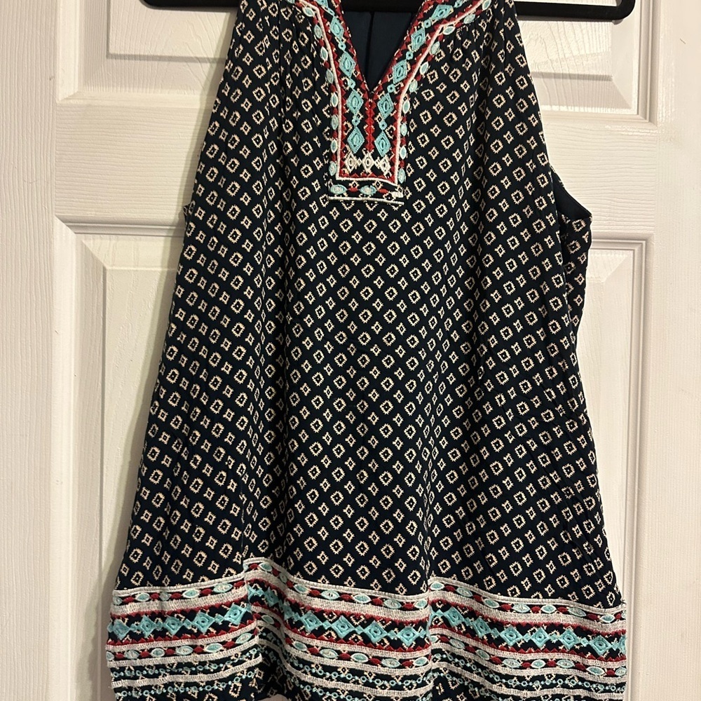 THML Geometric Navy and Cream Blouse